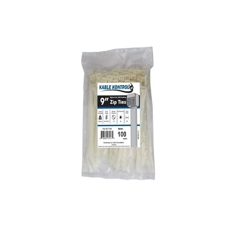 Kable Kontrol Cable Tie, 9 in L, 2.30 in Max Bundle Dia., Natural, Nylon 6/6, 250 lb Strength, 100 PK CT108